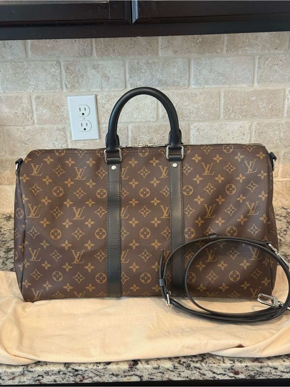 Louis Vuitton Brown Monogram Travel Duffel with Black Trim